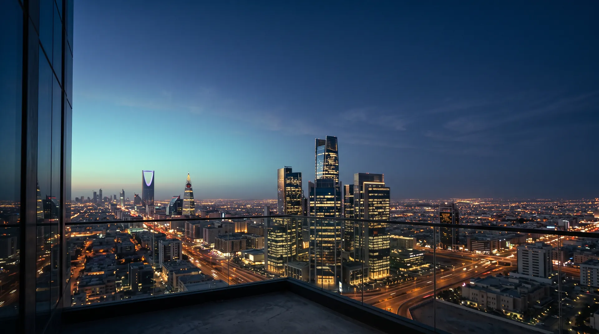 The Riyadh skyline at dusk